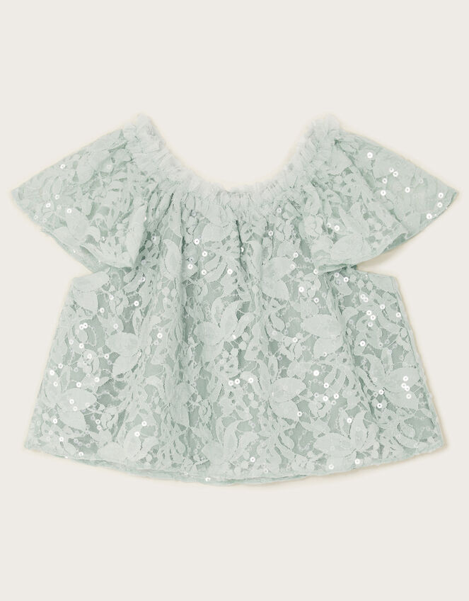 Thea Lace Sequin Top, Green (SAGE), large