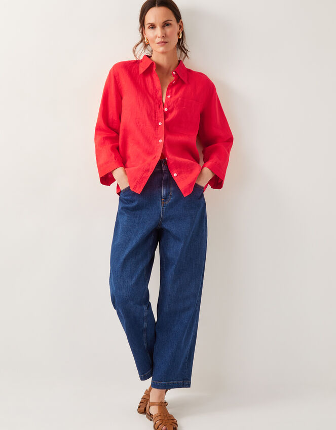 Linen Thea Button Shirt, Orange (CORAL), large