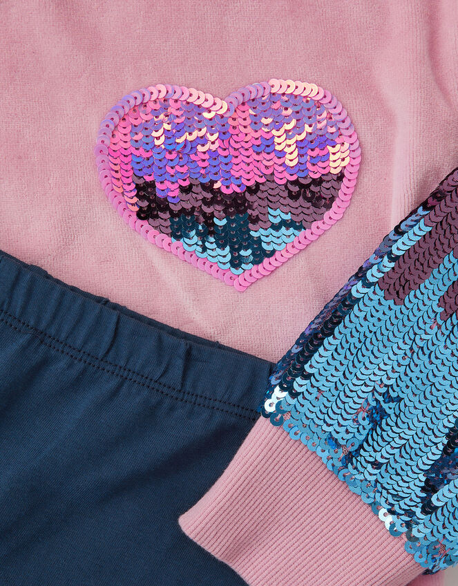 Sequin Heart Velour Hoodie & Leggings Set, Pink (PINK), large