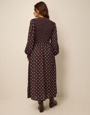 Shae Polka Dot Jersey Midi Dress, Brown (CHOCOLATE), large