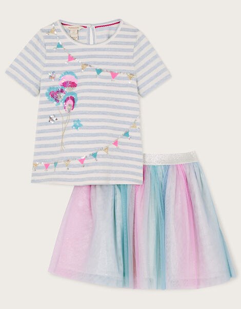 Celebration Stripe T-Shirt and Skirt Set, Blue (BLUE), large