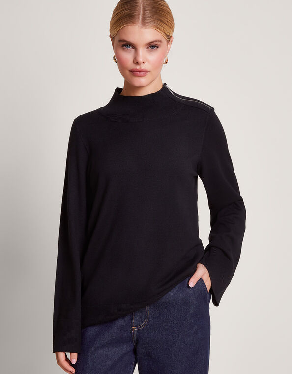 Zola Zip Neck Sweater, Black (BLACK), large