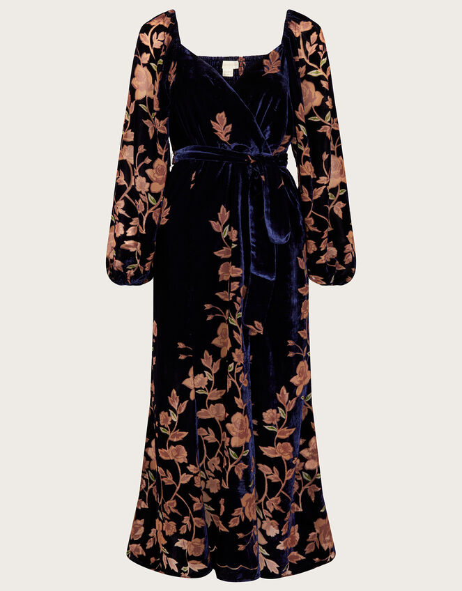 Daphne Devore Velvet Wrap Dress, Blue (MIDNIGHT), large