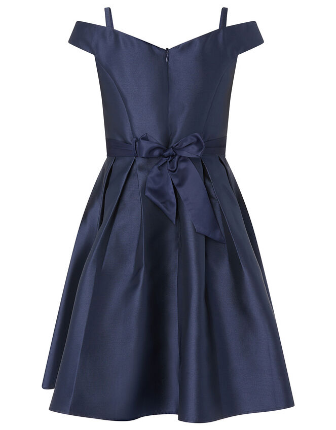Duchess Twill Bardot Prom Dress, Blue (NAVY), large
