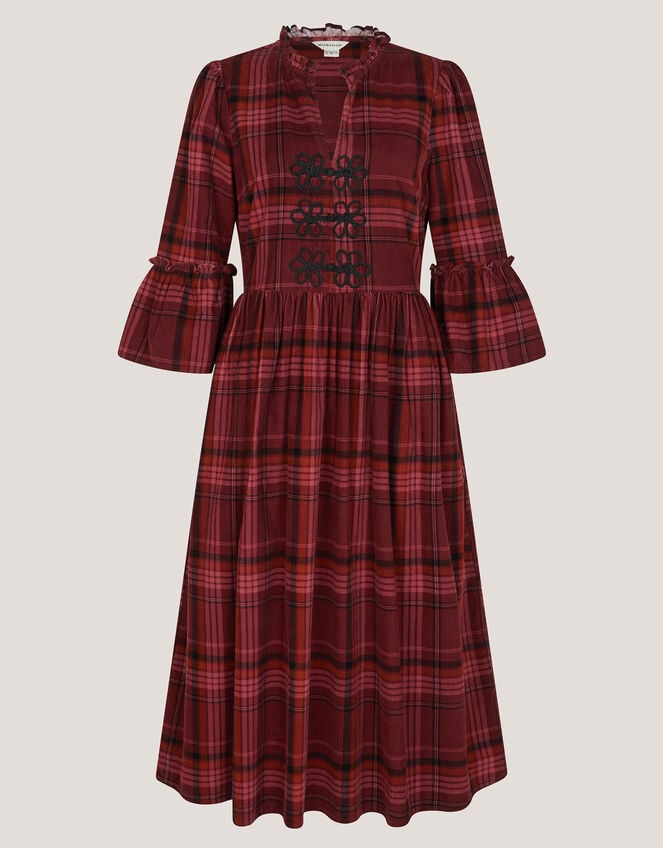 Charly Check Corduroy Midi Dress, Red (BURGUNDY), large