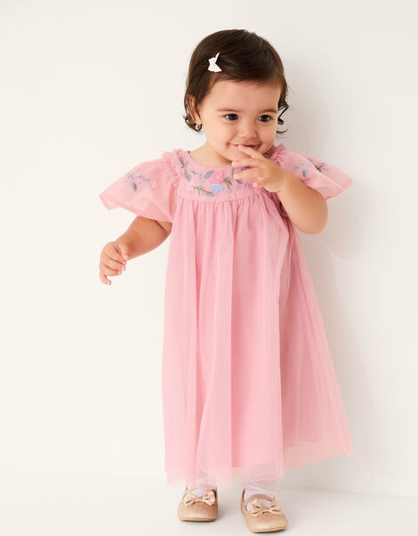 Baby Evita Floral Embroidered Swing Dress, DARK PINK, large