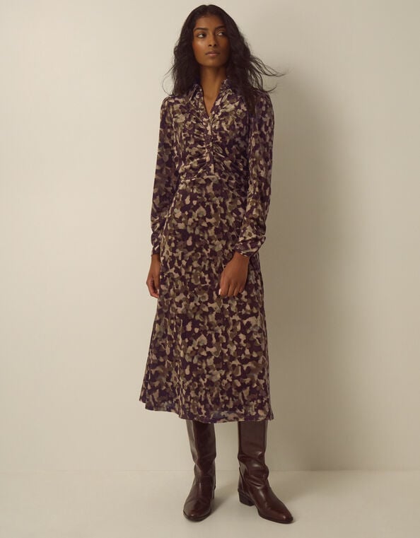 Miranda Abstract Print Mesh Jersey Midi Dress, Green (KHAKI), large