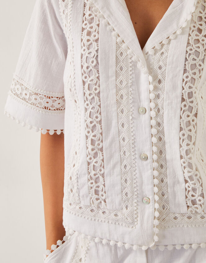 Irina Short Sleeve Lace Shirt, White (WHITE), large