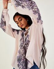 Yasmin Pleated Print Shirt with Recycled Polyester, Pink (BLUSH), large