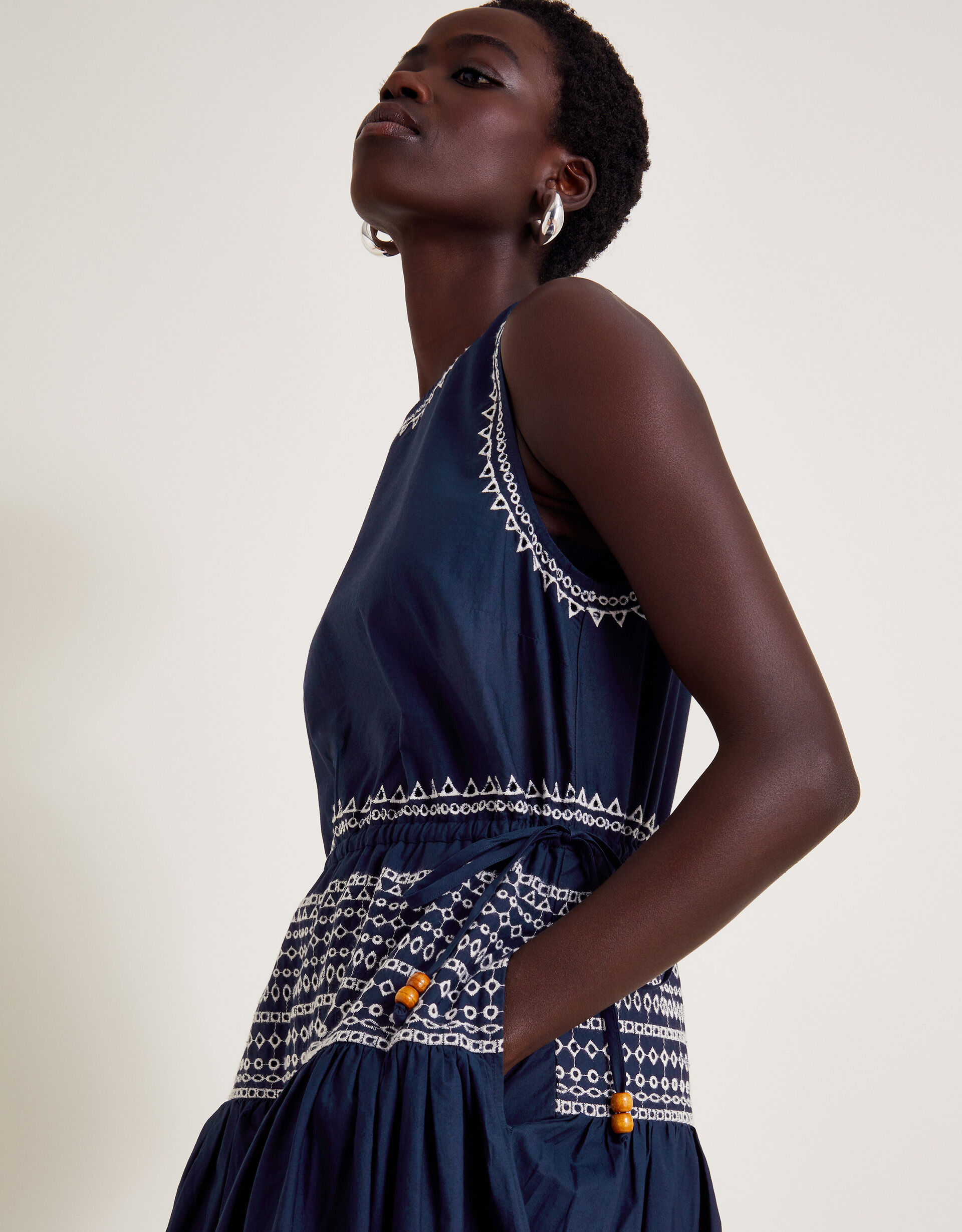 Navy broderie dress hotsell