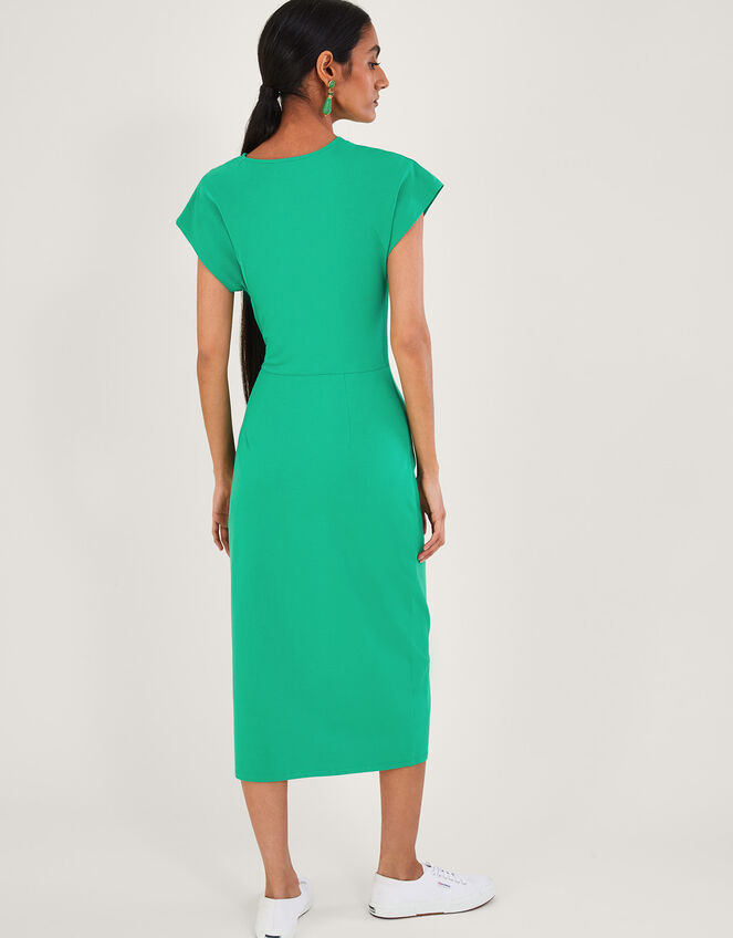 Short Sleeve Side Knot Midi Jersey Dress with Sustainable Cotton, Green (GREEN), large