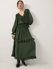 Suki Long Sleeve Ruffle Maxi Dress, Green (KHAKI), large