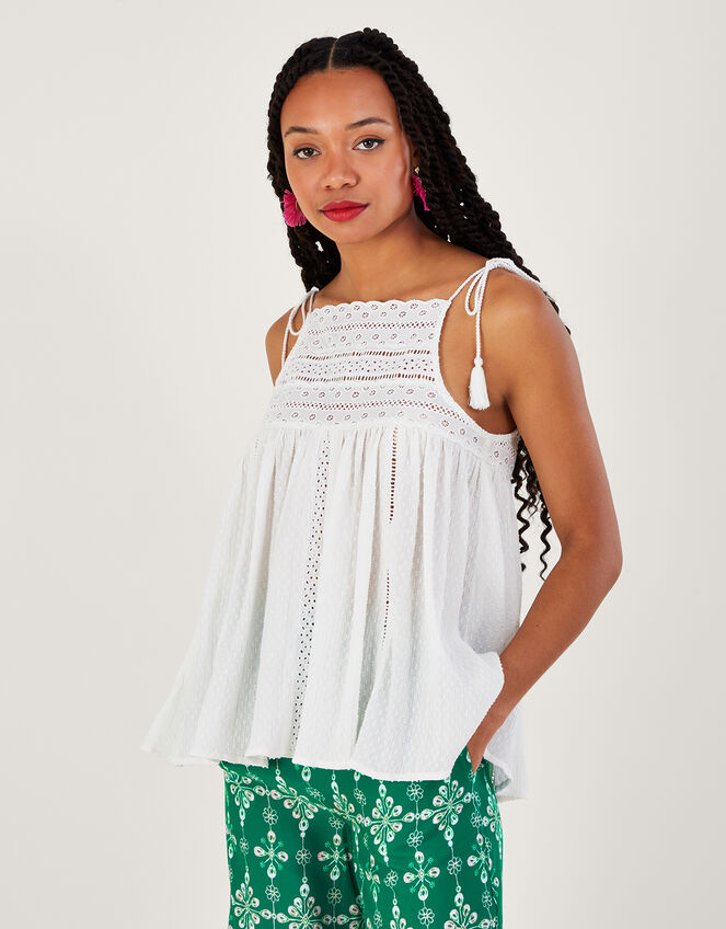 Halter High Neck Detail Cami, White (WHITE), large