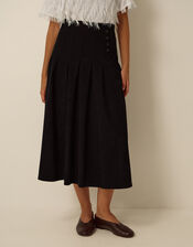 Sonja Pleated Corduroy Midi Skirt, Black (BLACK), large