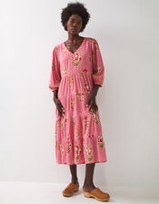 East Macy Floral Tiered Midi Dress, Pink (PINK), large