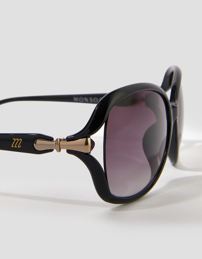 Gold Hinge Oversized Sunglasses, Black (BLACK), large