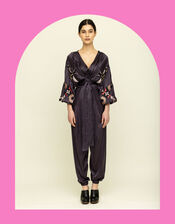 Tallulah & Hope Jodie Embroidered Wrap Jumpsuit, Grey (SMOKE), large