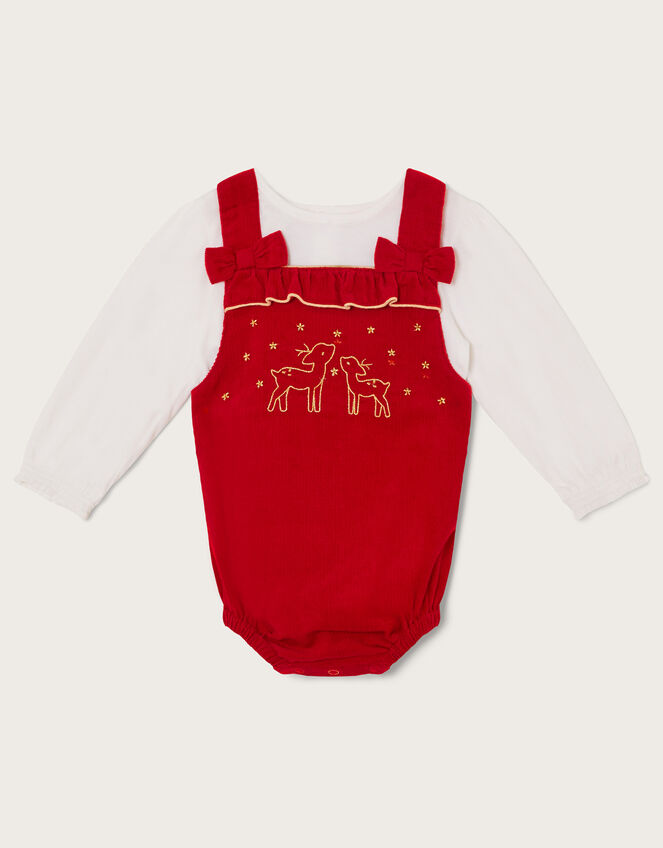 Newborn Christmas Cord Dungarees and Top Set, Red (RED), large