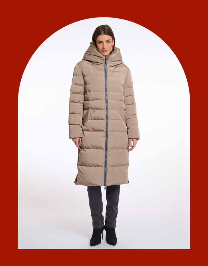 Rino & Pelle Keila Faux Fur Lined Long Puffer Coat, TOFFEE, large