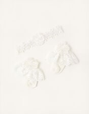 Baby Lace Bando and Socks Set, Ivory (IVORY), large