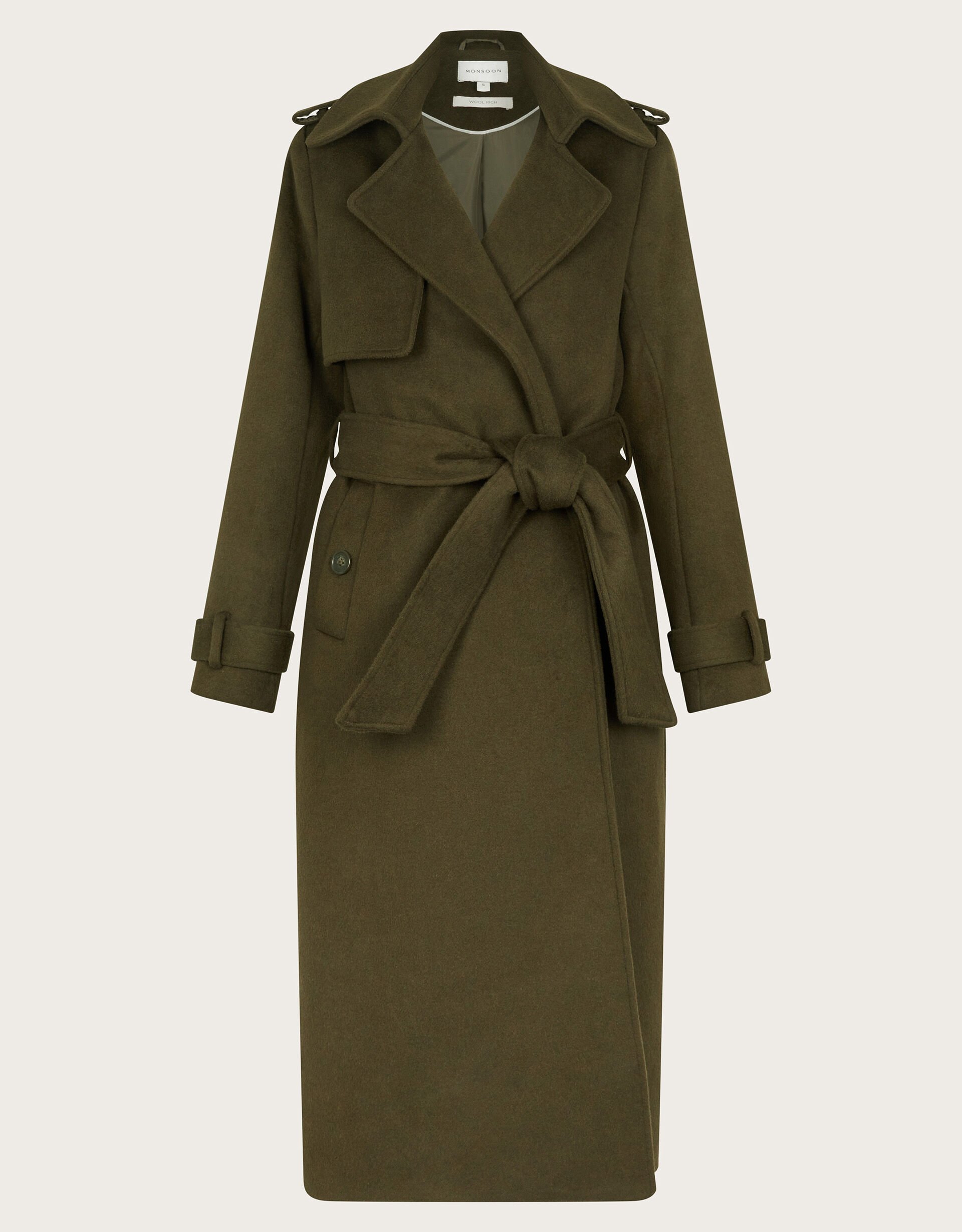 Ollie Belted Trench Coat Green | Women's Coats | Monsoon US.