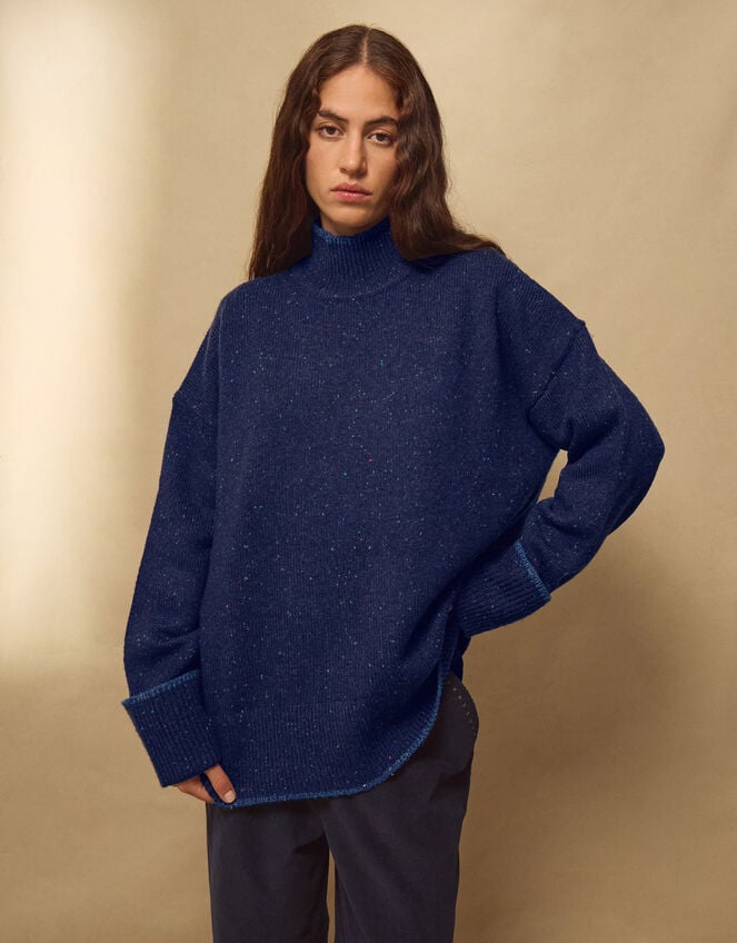 East Rana Funnel Neck Jumper, Blue (NAVY), large