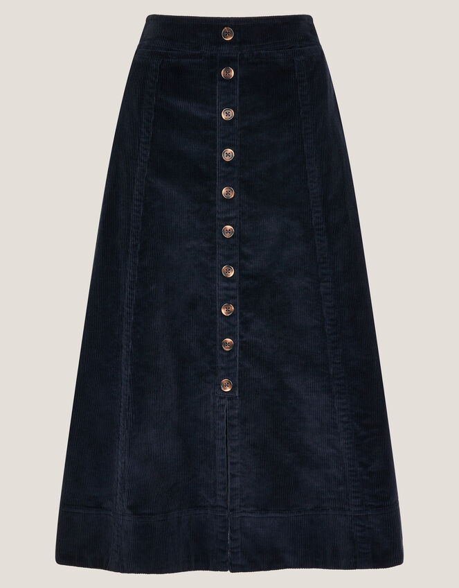 Jamie Button Corduroy Midi Skirt, Blue (NAVY), large