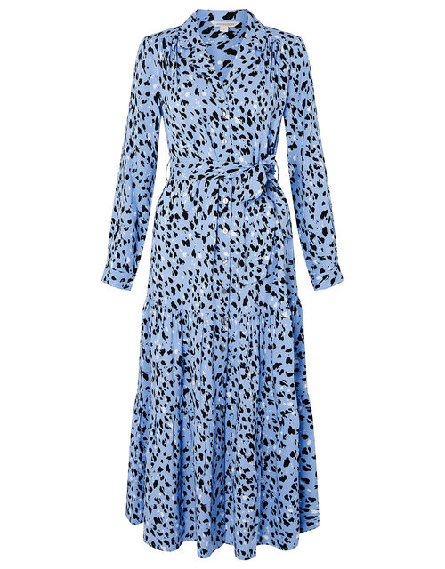 Animal Print Midi Shirt Dress, Blue (BLUE), large
