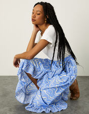 Wrap Wave Print Midi Skirt, Blue (BLUE), large