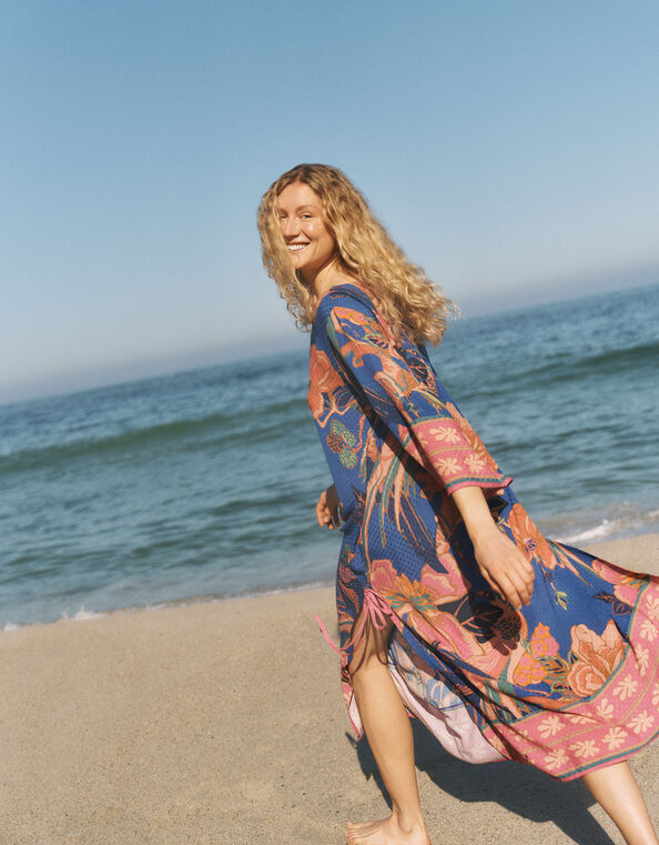 Carmen Floral Print Midi Kaftan, Blue (BLUE), large