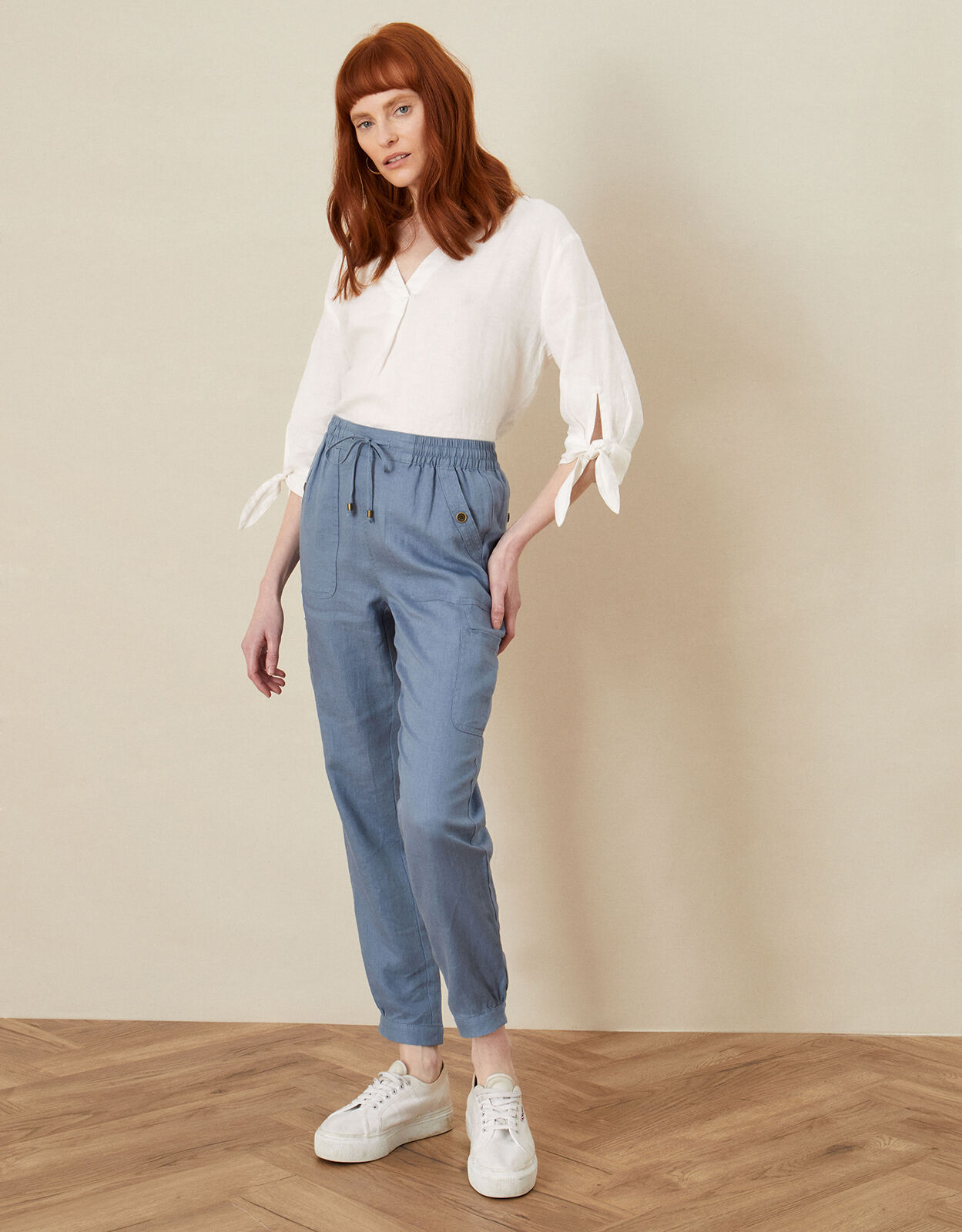 Poppy Linen Joggers Blue | Trousers 