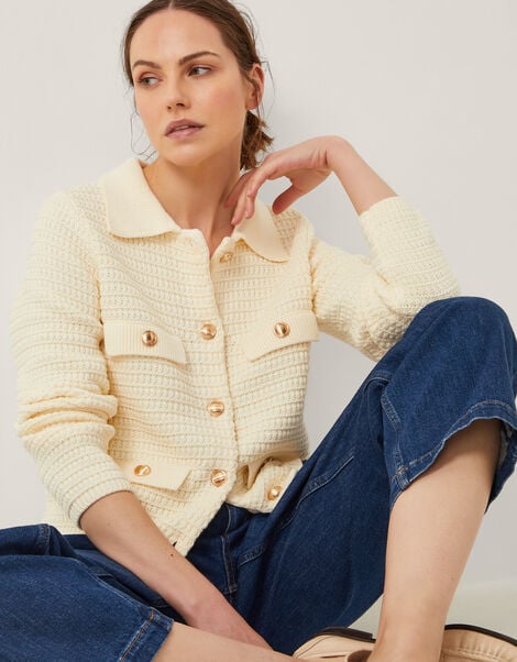 Coby Collar Cardigan, Ivory (IVORY), large