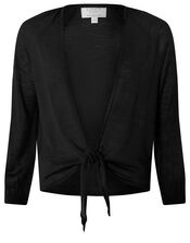 Libby Tie Shrug in Linen Blend, Black (BLACK), large
