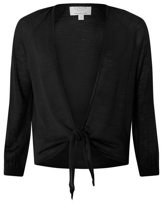 Libby Tie Shrug in Linen Blend, Black (BLACK), large