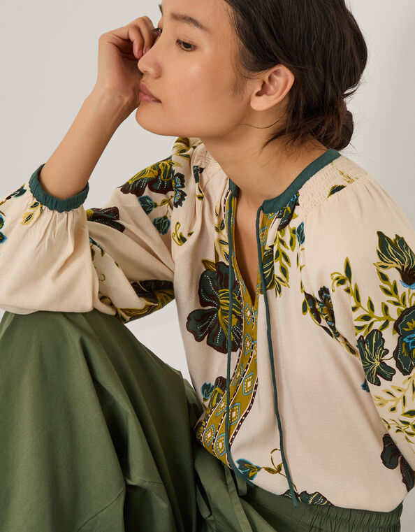 Zenya Floral Print Blouse, Green (GREEN), large