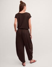Dilly Short Sleeve Jersey Jumpsuit, Brown (CHOCOLATE), large