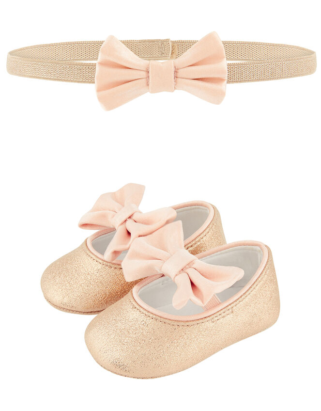 Baby Samira Shimmer Bando and Booties Set, Gold (GOLD), large