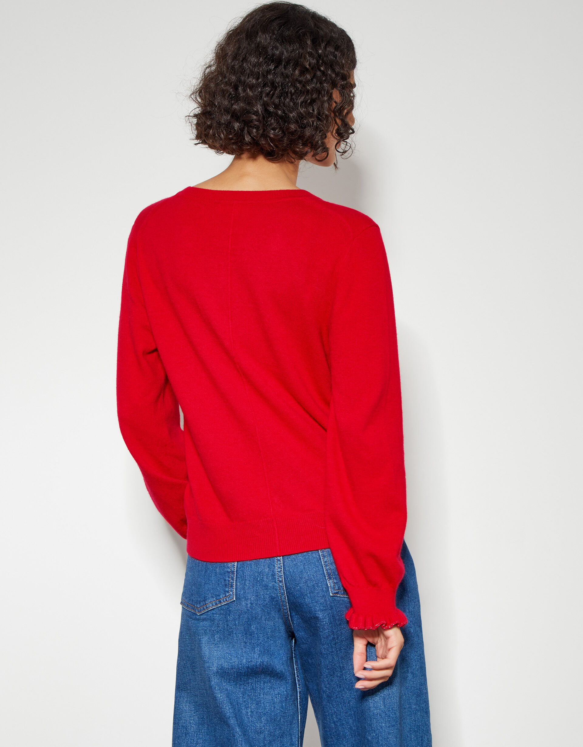 Cora Frill Crew Neck Cardigan Red
