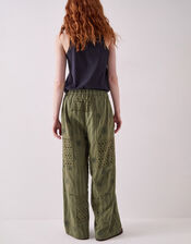 East Tasia Broderie Patchwork Trousers, Green (OLIVE), large
