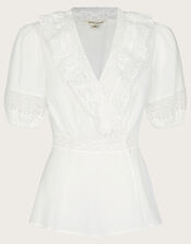 Winifred Wrap Top in Sustainable Cotton, White (WHITE), large