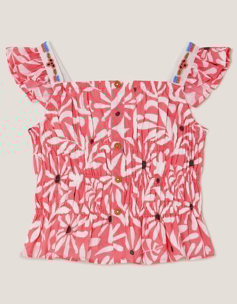 Floral Print Cropped Embellished Blouse, Multi (MULTI), large