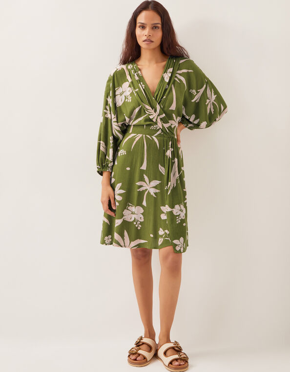 Mariam Leaf Print Mini Dress, Green (GREEN), large