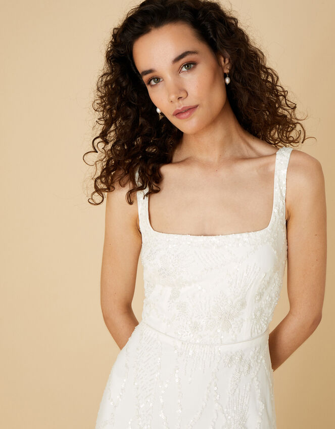 Kaley Embellished Square Neck Bridal Dress, Ivory (IVORY), large