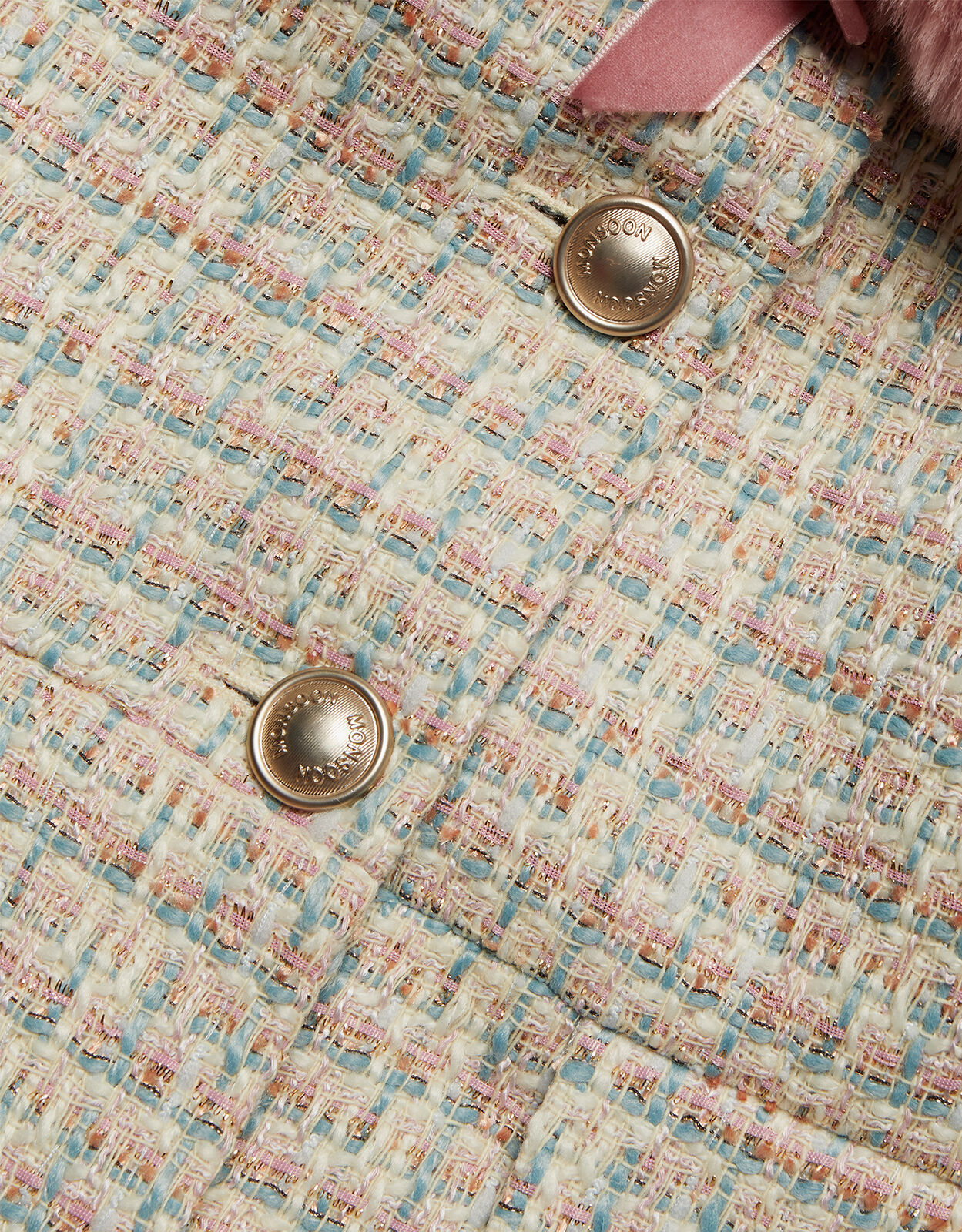 Skirted Tweed Coat with Faux Fur Collar Grey