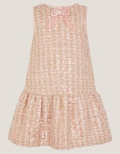 Tweed Bow Sleeveless Pinafore Dress, Pink (PINK), large