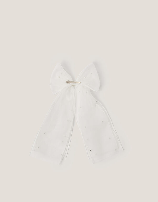 Pearl Bow Communion Hair Clip, , large