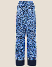 Animal Print Wide Leg Trousers, Blue (BLUE), large