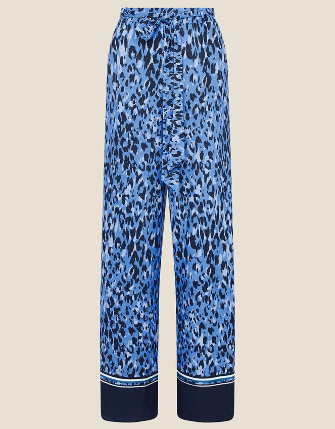 Animal Print Wide Leg Pants, Blue (BLUE), large