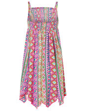 Xena Printed Hanky Hem Dress in Recycled Polyester, Pink (PINK), large