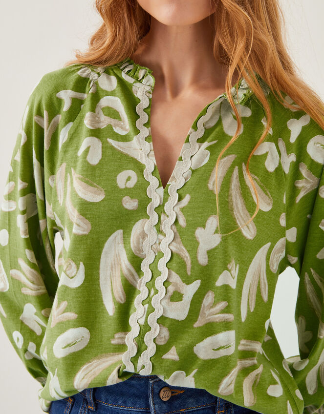 Rosie Abstract Print Jersey Blouse, Green (GREEN), large